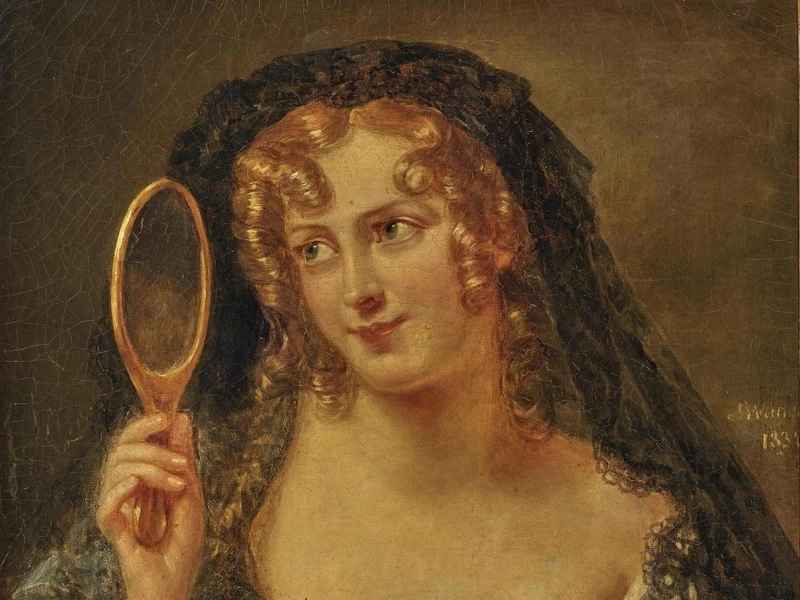 1808-Caroline Swagers - Ritratto di una signora con specchio